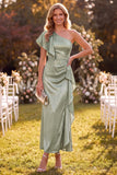 Robe Maxi en satin à volants à volants en saute poussiéreuse sauge poussiéreuse