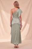 Robe Maxi en satin à volants à volants en saute poussiéreuse sauge poussiéreuse