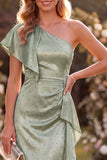 Robe Maxi en satin à volants à volants en saute poussiéreuse sauge poussiéreuse