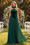 Robe Maxi plissée vert foncé à col nu