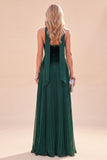 Robe Maxi plissée vert foncé à col nu
