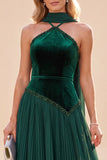 Robe Maxi plissée vert foncé à col nu