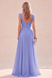 Robe maxi bleue A-Line à col carré avec volants
