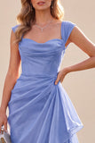 Robe maxi bleue A-Line à col carré avec volants