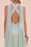 Robe Maxi à col halter vert satin vert menthe sirène avec écharpe