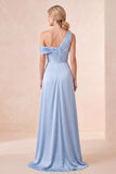 Robe Maxi bleu ciel à une épaule en satin fronceté