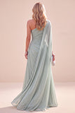 Robe Maxi en mousseline en mousseline A à une épaule vert menthe avec cape