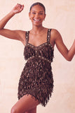 Robe courte de bal de fin d’année marron avec paillettes mouillantes à franges