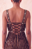 Robe courte de bal de fin d’année marron avec paillettes mouillantes à franges
