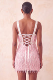 Robe courte de bal de fin d’année marron avec paillettes mouillantes à franges