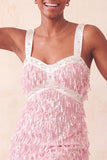 Robe courte de bal de fin d’année marron avec paillettes mouillantes à franges