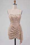 Champagne scintillant, corset body-con sans bretelles bodycon, corset court Homecoming avec ceinture