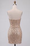 Champagne scintillant, corset body-con sans bretelles bodycon, corset court Homecoming avec ceinture