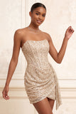Champagne scintillant, corset body-con sans bretelles bodycon, corset court Homecoming avec ceinture