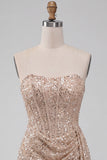 Champagne scintillant, corset body-con sans bretelles bodycon, corset court Homecoming avec ceinture
