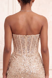 Champagne scintillant, corset body-con sans bretelles bodycon, corset court Homecoming avec ceinture