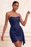 Champagne scintillant, corset body-con sans bretelles bodycon, corset court Homecoming avec ceinture