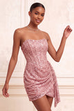 Champagne scintillant, corset body-con sans bretelles bodycon, corset court Homecoming avec ceinture