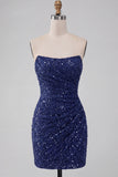 Robe courte courte bleu marine bleu marine scintillante en sequins