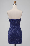 Robe courte courte bleu marine bleu marine scintillante en sequins