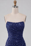 Robe courte courte bleu marine bleu marine scintillante en sequins