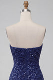 Robe courte courte bleu marine bleu marine scintillante en sequins