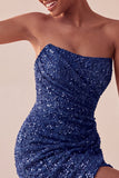 Robe courte courte bleu marine bleu marine scintillante en sequins