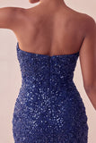 Robe courte courte bleu marine bleu marine scintillante en sequins