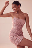 Robe courte courte bleu marine bleu marine scintillante en sequins