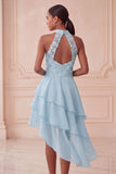 Robe courte de rentrée à la maison à étages bleu ciel bleu ciel asymétrique avec paillettes