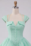 Robe courte de fin d’année vert menthe ligne A simple boutonné avec manches courtes