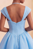 Robe courte de fin d’année vert menthe ligne A simple boutonné avec manches courtes