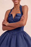 Robe courte de fin d’année rose à col nu à volants en ligne A
