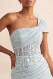 Corset olive transparent à une épaule robe courte de bal à la maison avec lacet dans le dos