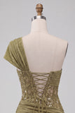 Corset olive transparent à une épaule robe courte de bal à la maison avec lacet dans le dos