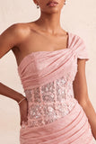 Corset olive transparent à une épaule robe courte de bal à la maison avec lacet dans le dos