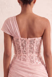 Corset olive transparent à une épaule robe courte de bal à la maison avec lacet dans le dos