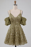 Robe courte de rentrée à la maison en ligne Olive, paillettes froides