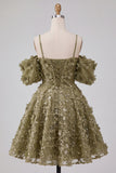 Robe courte de rentrée à la maison en ligne Olive, paillettes froides