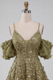 Robe courte de rentrée à la maison en ligne Olive, paillettes froides
