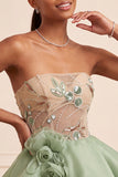 Corset Dusty Sage Strapless Strapless Aline Lacet dans le dos Sequins Robe courte de rentrée à la maison avec fleurs 3D