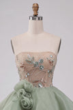 Corset Dusty Sage Strapless Strapless Aline Lacet dans le dos Sequins Robe courte de rentrée à la maison avec fleurs 3D