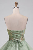 Corset Dusty Sage Strapless Strapless Aline Lacet dans le dos Sequins Robe courte de rentrée à la maison avec fleurs 3D
