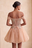 Robe de fin d’année rose à épaules décollées corset rose à ourlet bulle avec dentelle dans le dos