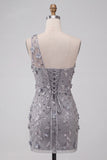 Robe courte de rentrée à la maison avec des dents grises à une épaule avec des paillettes