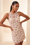 Robe courte de rentrée courte à col rond Blush bodycon perles