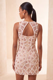 Robe courte de rentrée courte à col rond Blush bodycon perles