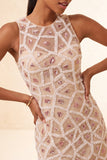 Robe courte de rentrée courte à col rond Blush bodycon perles