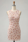 Robe courte de rentrée courte à col rond Blush bodycon perles