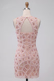 Robe courte de rentrée courte à col rond Blush bodycon perles